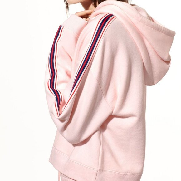 Aritzia tna Camille White Cap Pink Side Stripe Cropped Hoodie Size M - Picture 2 of 10